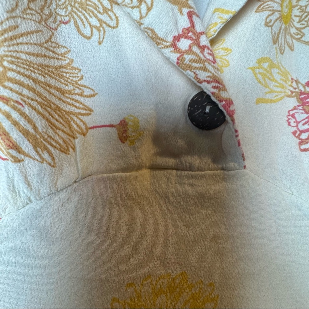 Free People Cream Mini Dress with Pink & Yellow Floral Print XS Collar Fit Flare - Picture 6 of 15